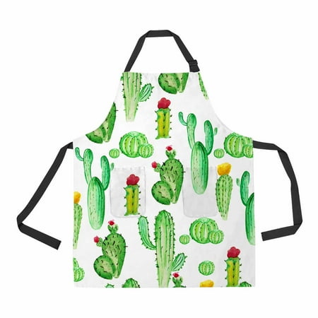 

PKQWTM watercolor cactus cacti Unisex Adjustable Bib Apron with Pockets for Commercial Restaurant and Home Kitchen Use