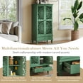 thumbnail image 4 of GZXS Vintage Storage Cabinet w/ 2 Carved Doors & Drawer, Antique Green Finish, Narrow Tall Pantry Cupboard with Adjustable Shelves and Solid Wood Legs, for Bedroom & Living Room Decor, Easy Assembly, 4 of 10