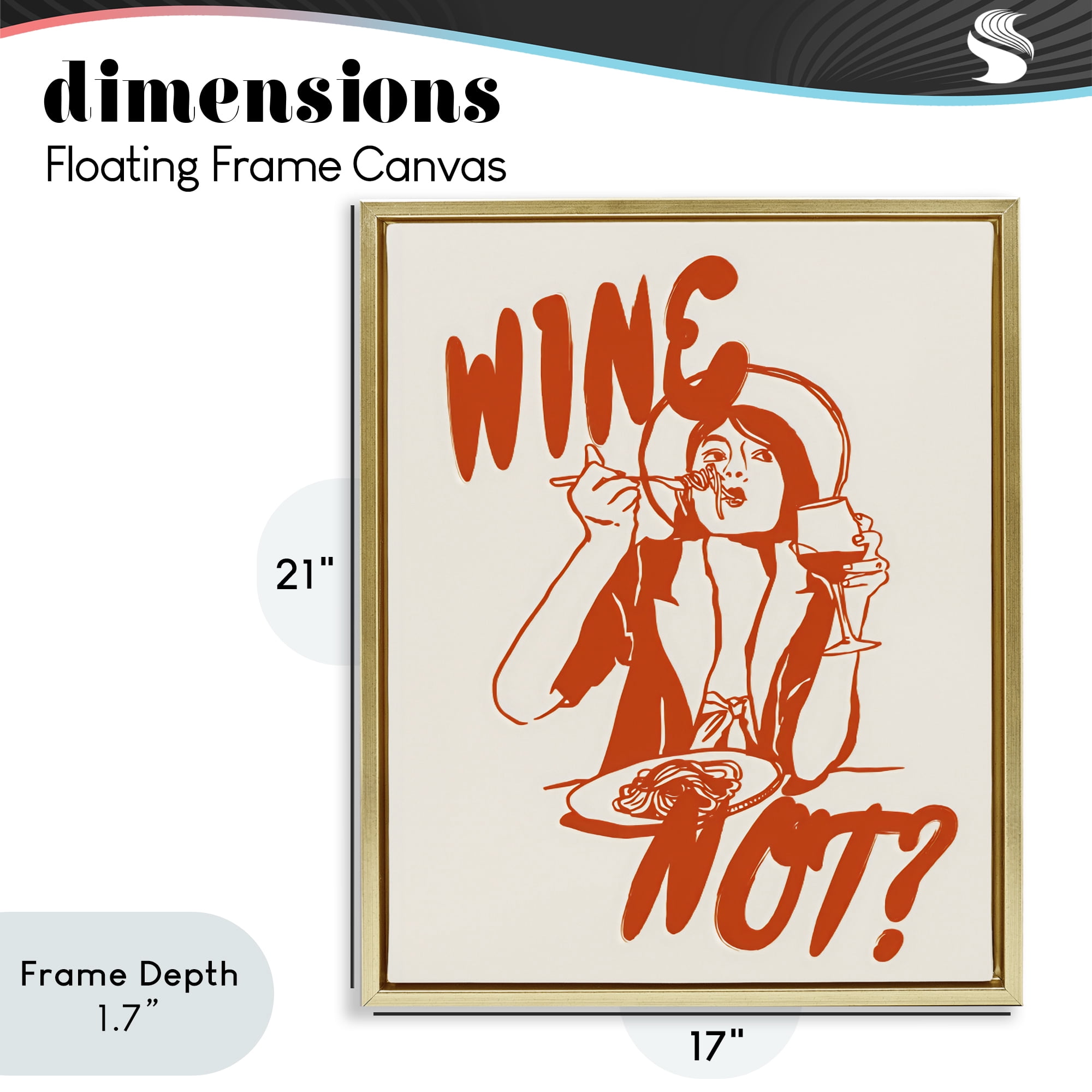 Stupell Industries Wine Not Retro Meal Time Gold Framed Floater Canvas Wall Art, design by The Prints Vibe