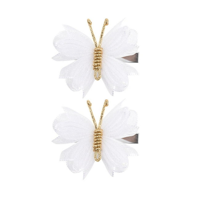2x Pinces à Cheveux Papillon Queue de Cheval Mignon pour Enfants Cheveux Bouclés Légers Maille Blanche