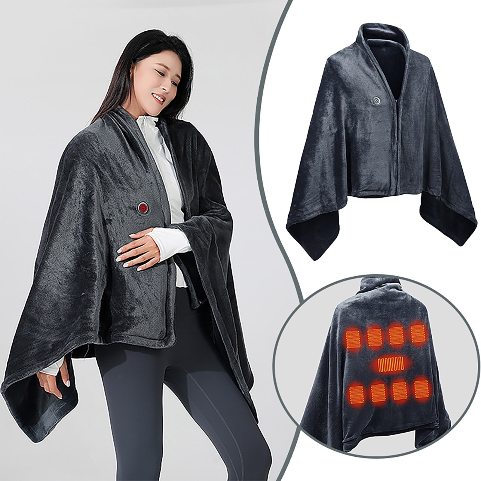 Wearable Heated Blanket Electric Throw Blanket Heated Shawl For Women Men Zip Up Heating Jacket Home Heated Body Warmer USB Coats Heated Scarf (86CM)