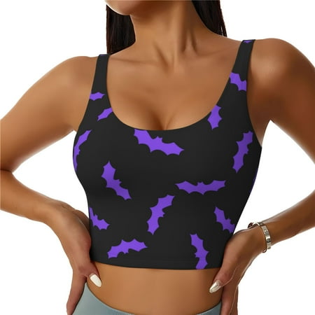 Sports Bras for Women High Support  purple bats black cool Workout Tank Tops Woman  Yoga Bra with Removable Cups