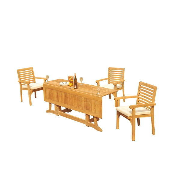 Grade-A Teak Dining Set: 3 Seater 4 Pc: Warwick Console Folding Rectangle Table And 3 Hari Stacking Arm Chairs Outdoor Patio WholesaleTeak #51HR1504