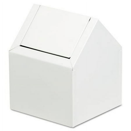 Co. Sanitary Napkin Floor Receptacle, Double Entry Swing Top, Metal, White