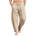 thumbnail image 2 of Mens Linen Pants Casual Harem Pants Elastic Waist Drawstring Loose Fit Casual Lightweight Summer Beach Pants with Pockets Baggy Trousers Khaki M, 2 of 7