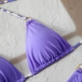 thumbnail image 3 of Women's Triangle Bikini Set Halter String Two Piece Swimsuit Brazillian Bathing Suit Cheeky Cute Swimwear (Purple,L), 3 of 6