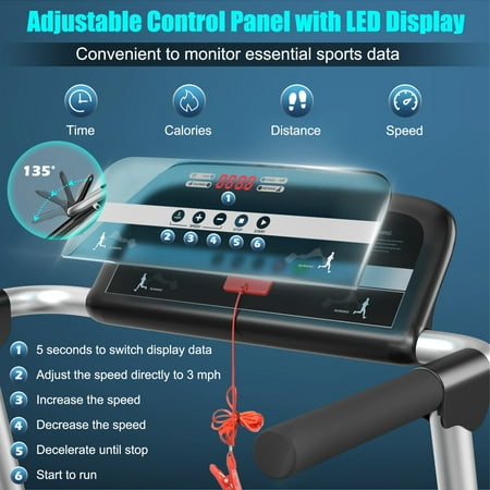 Costway - 2.25HP Folding LED Treadmill Electric Running Walking Machine with APP Control Gym - Black