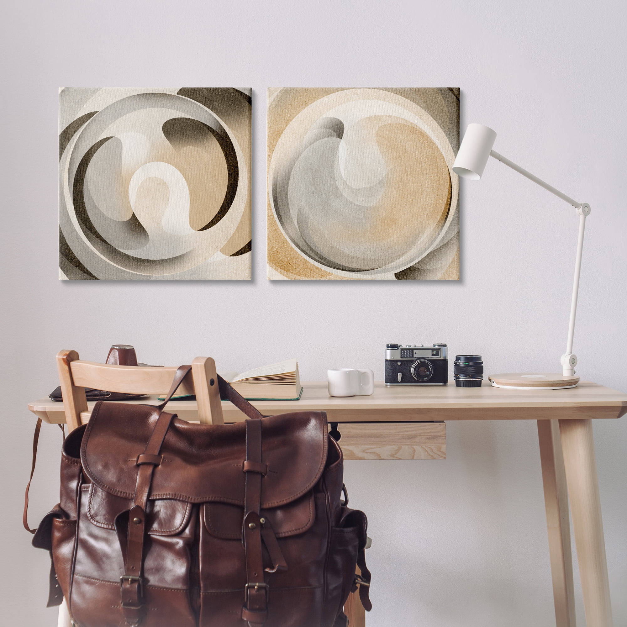 Stupell Industries Neutral Circular Vortex Abstract Painting Wrapped Canvas Art Print Wall Art, 24 x 24, Set of 2