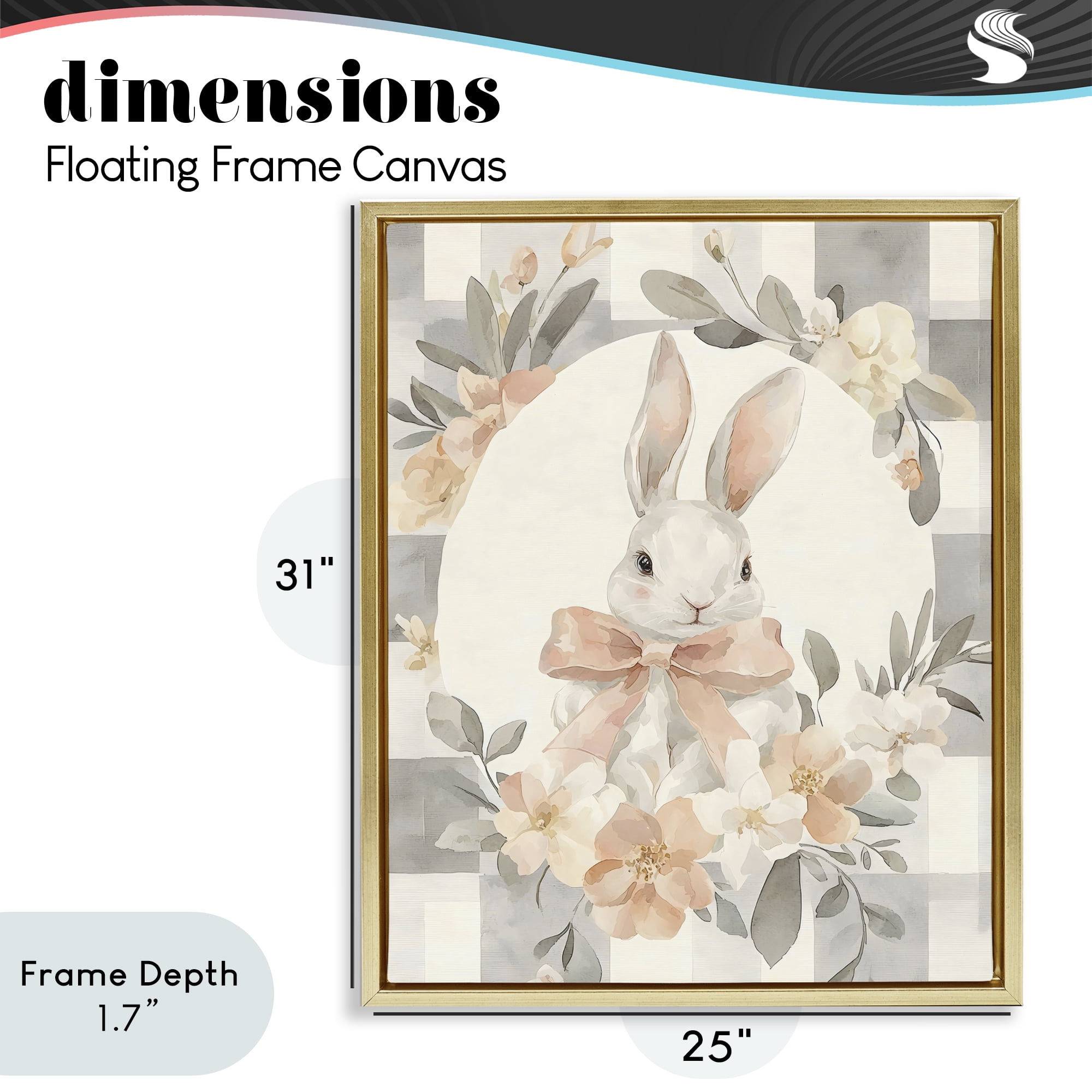 Stupell Industries Adorable Bunny in Wreath Gold Framed Floater Canvas Wall Art, design by Creative Studio