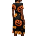 thumbnail image 5 of Womens Halloween Dresses Spider Webeb Bat Short Sleeve Funny Midi Dresses Pumpkin V Neck Horror Dresses, 2XL, 5 of 5