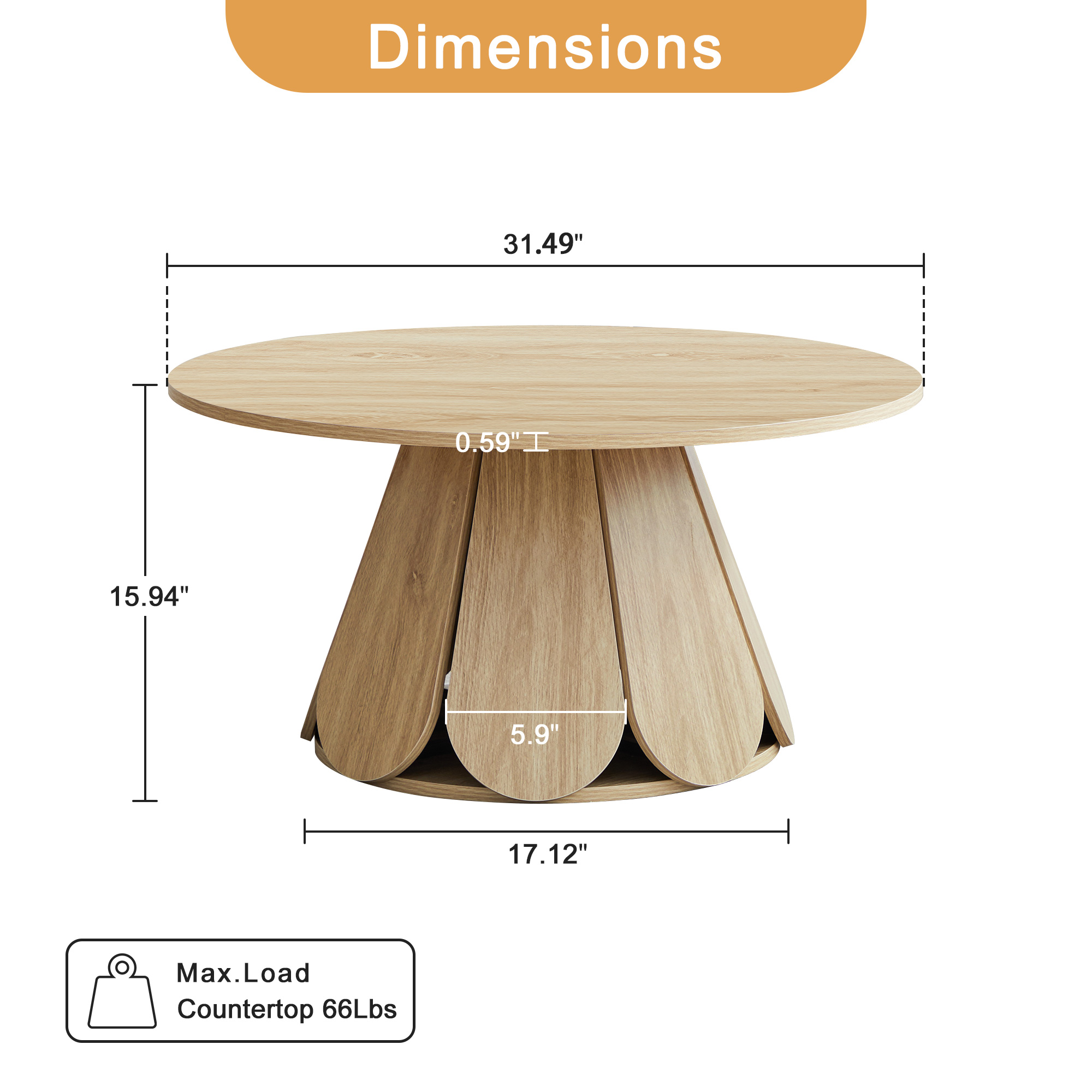 YOCWO 31.5" Small Round Coffee Table for Small Apartment Living Room, Modern Beige Coffee Table with Petal Base