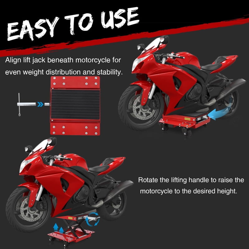 Towallmark 1200 LBS Motorcycle Lift Jack, Heavy Duty Scissor Jack Stand With Wheels, Wide Deck Thickened Rubber Pad, For ATV Dirt Bike Street Bike Cruiser