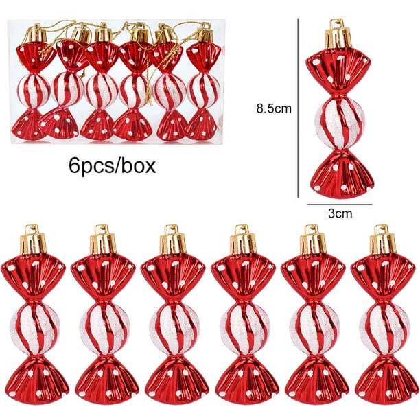 6 piezas de piruletas navideñas con forma de bastón de caramelo, adornos colgantes para árbol de Navidad, decoraciones navideñas para el hogar, regalo de Año Nuevo 2024