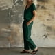 thumbnail image 5 of TaTaai Women's Spring Summer Two Piece Outfit Short Sleeve Round Neck T-Shirt and Cargo Trousers Solid Color Casual Matching Set for Daily Wear Gift, 5 of 9