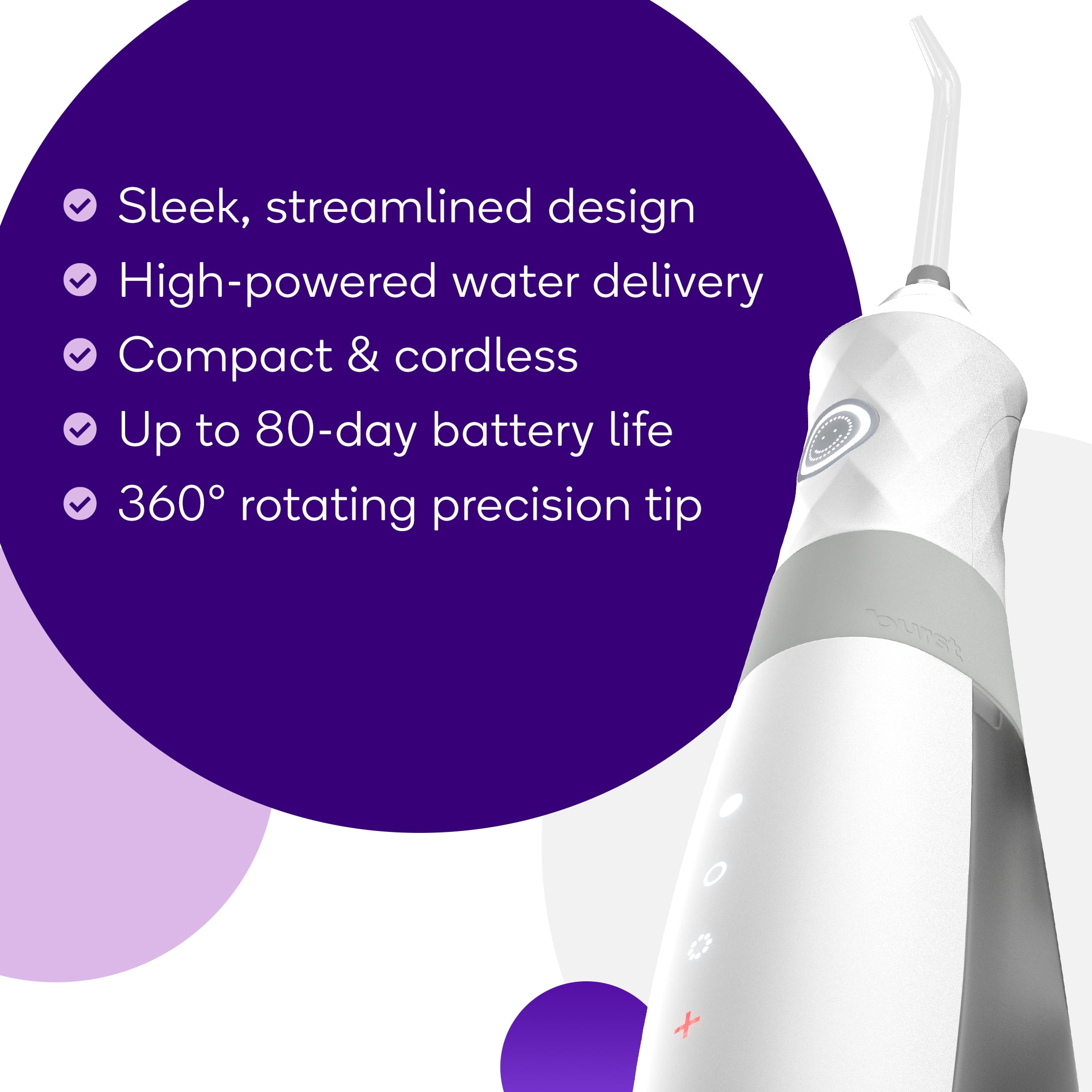BURST Cordless Water Flosser with Classic Flosser Tip, White