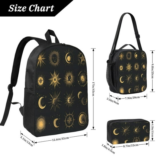 Moon And Sun Backpack 17 Inch Set with Lunch Bag and CaseDurableTravel Bag Combo for Work Commuting Daily Use
