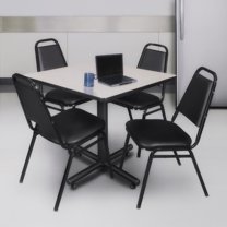 Kobe 36in. Square Breakroom Table- Maple & 4 Restaurant Stack Chairs- Black