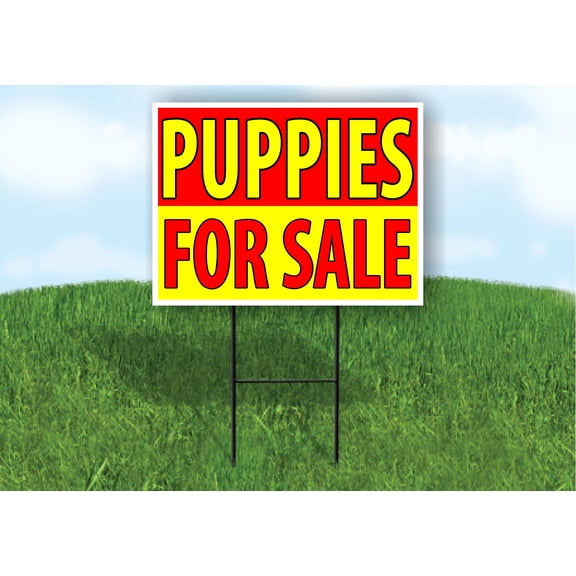 Double Sided Sign PUPPIES FOR SALE RED YELLOW Yard Sign ROAD SIGN with Stand