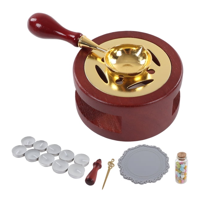 Sello de cera, calentador, cuchara, vela, cabeza de latón, mango de madera, juego de sellado de letras