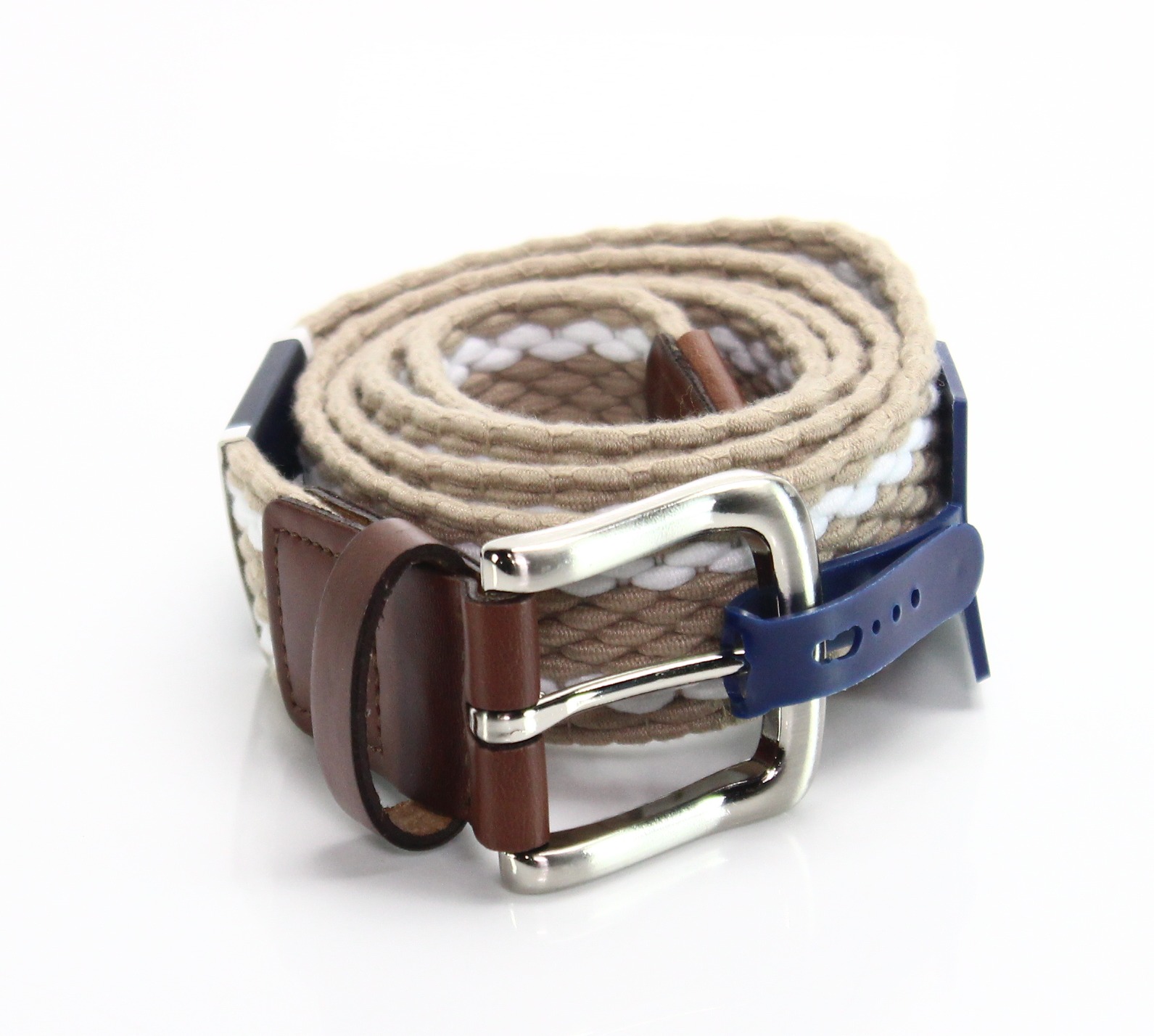 Club Room Men's Belt White Braided Stretch Striped XL
