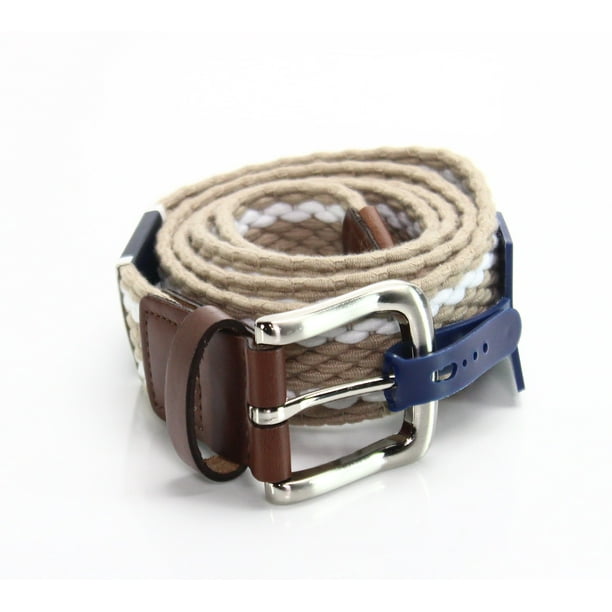 Club Room Men's Belt White Braided Stretch Striped XL