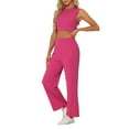 thumbnail image 4 of INSPIRE CHIC Sleeveless 2pc Outfit for Women's Crop Tank Top and Wide Leg Pants Casual Tracksuit Set Hot Pink L, 4 of 5