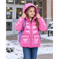 thumbnail image 3 of Lanbubble Girls Shiny Puffer Jacket Hooded Winter Coat Warm Outerwear for Kids 7-14Y, 3 of 9