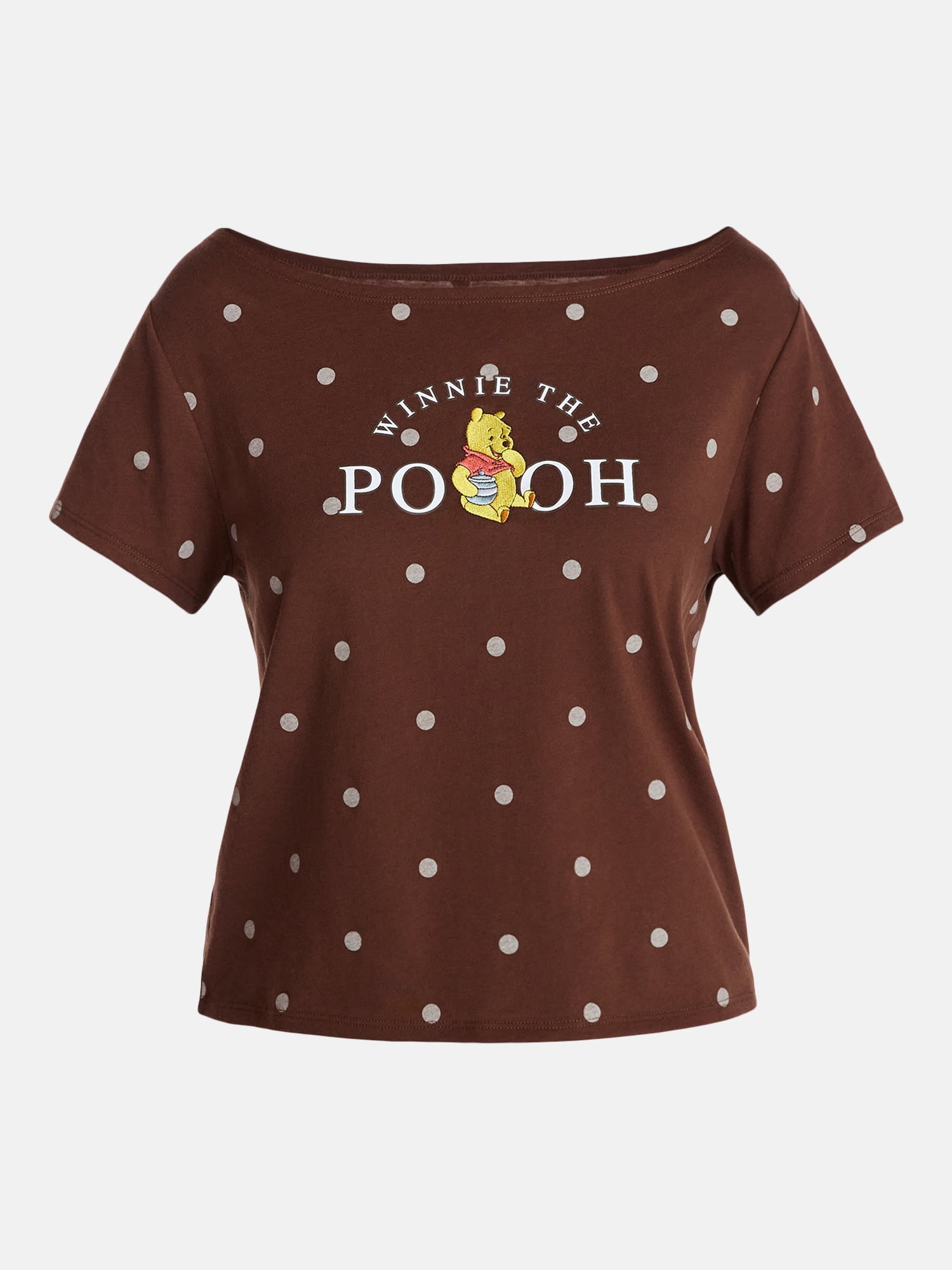 Winnie the Pooh Women's Off the Shoulder Skimmer Polka Dot Tee, Sizes XXS-XXL