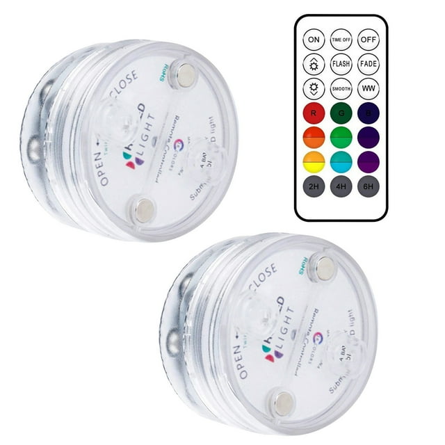 TIMIFIS Atmosphere Lamp 2 Packs Submersible LED Lights with Magnets Suction Cups 13 LED Underwater LED Lights Remote Control Decoration Light for Pool Pond Garden Light