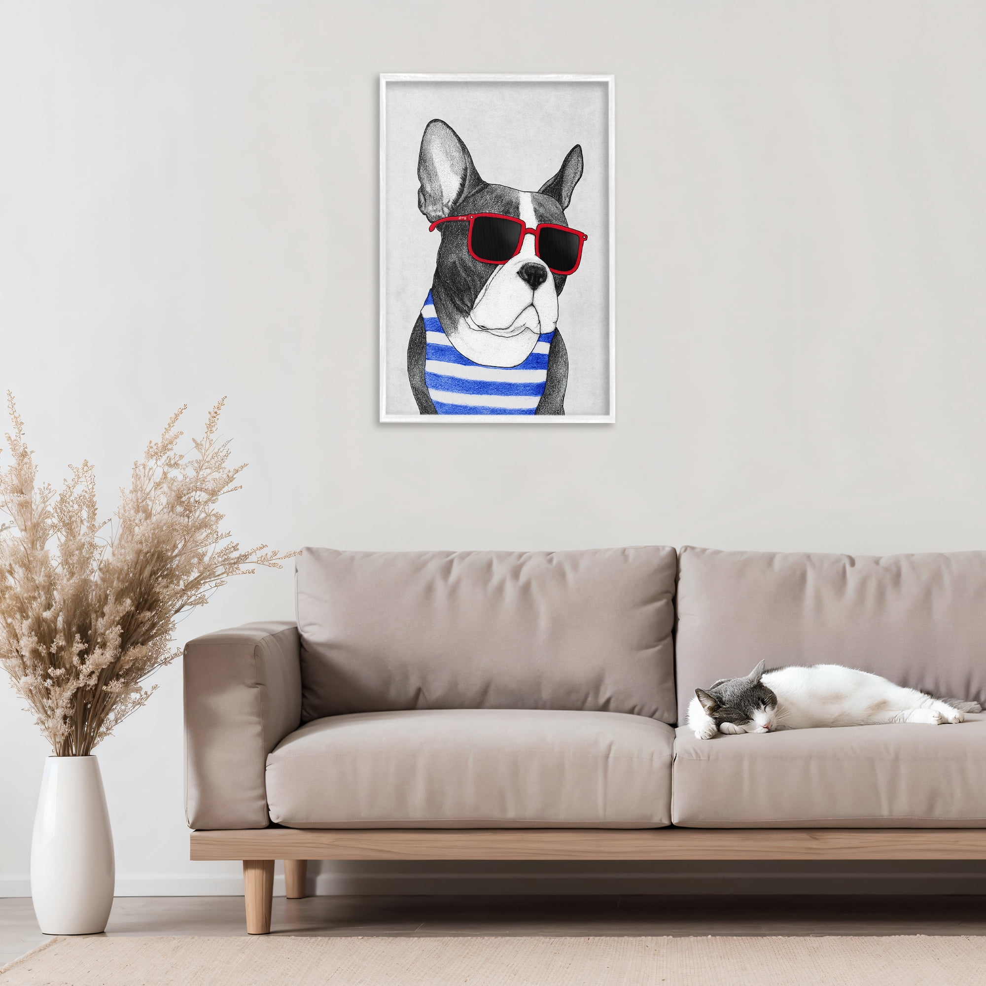 Stupell Industries Frenchie Summer Style White Framed Giclee Art, design by Barruff