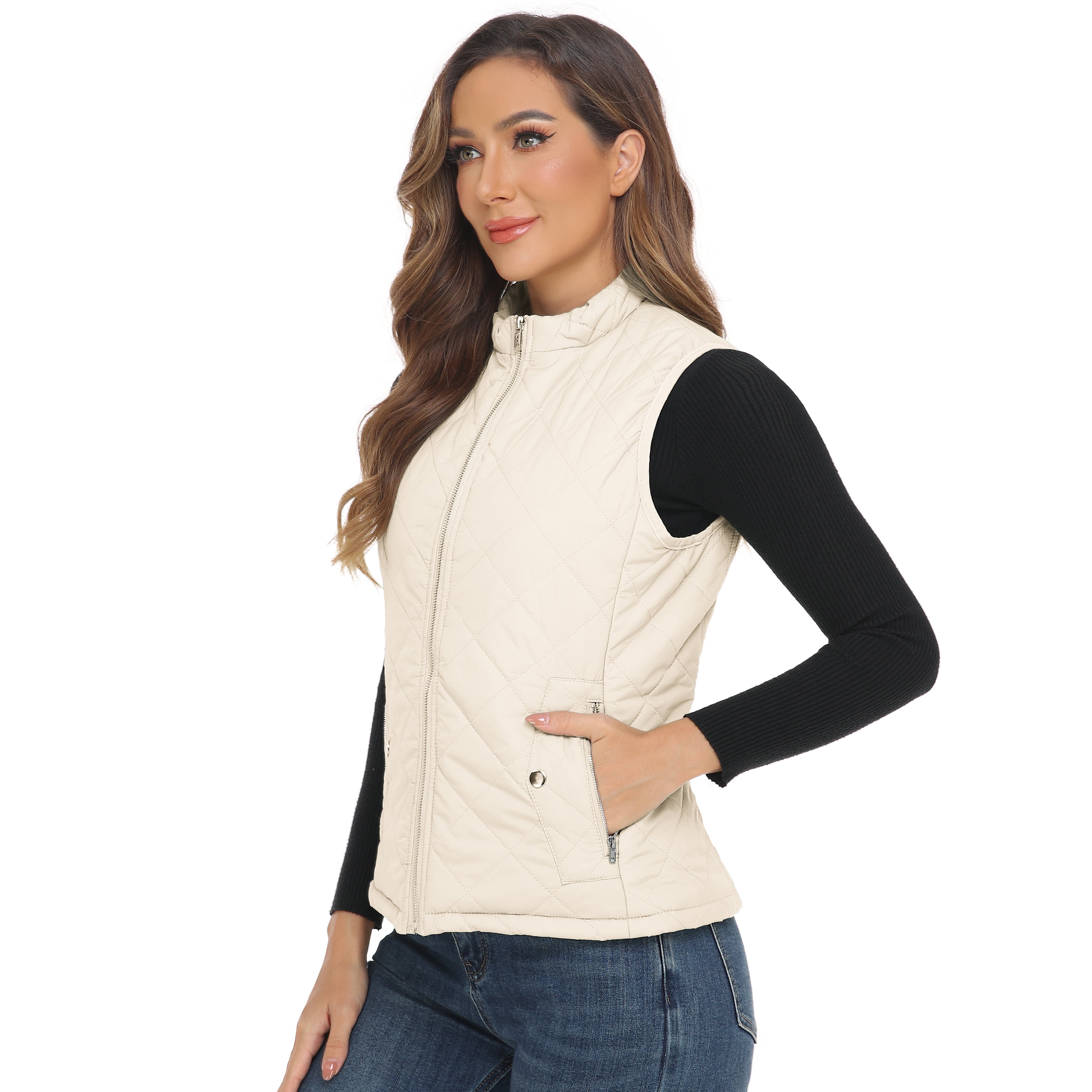 LK women's vest - Stand Collar Lightweight Padded Gilet for Women (White-M)
