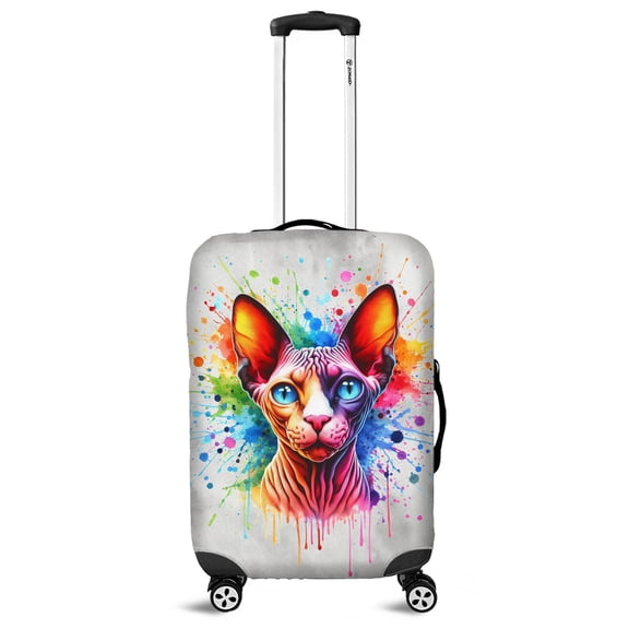 Watercolor Drip Sphynx Pop Art Colorful Portrait Artwork Travel Luggage Cover Cat Lover Kitten Owner Gifts Idea Suitcase Dust Protective Decor - 01009