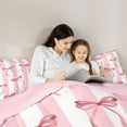thumbnail image 4 of Feelyou Chic Cartoon Bowknot Bedding Comforter Set 7pcs for Kid, Fashion Watercolor Bow King Bedding Sets, Pink Stripes Lines Reversible Bed Sheets, Ultra Soft Bedroom Decor, 4 of 8
