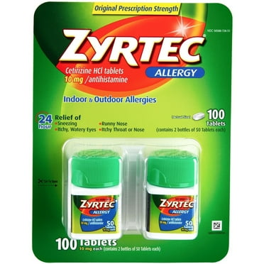 Zyrtec Allergy 10mg Tablet, 50 Tablet Bottles, 2 Ct