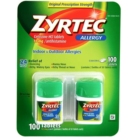 Zyrtec Allergy 10mg Tablet, 50 Tablet Bottles, 2 Ct