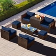 thumbnail image 1 of Gymax 8PCS Patio Rattan PE Wicker Conversation Set All-Weather Furniture Set w/ Cushions Navy, 1 of 7
