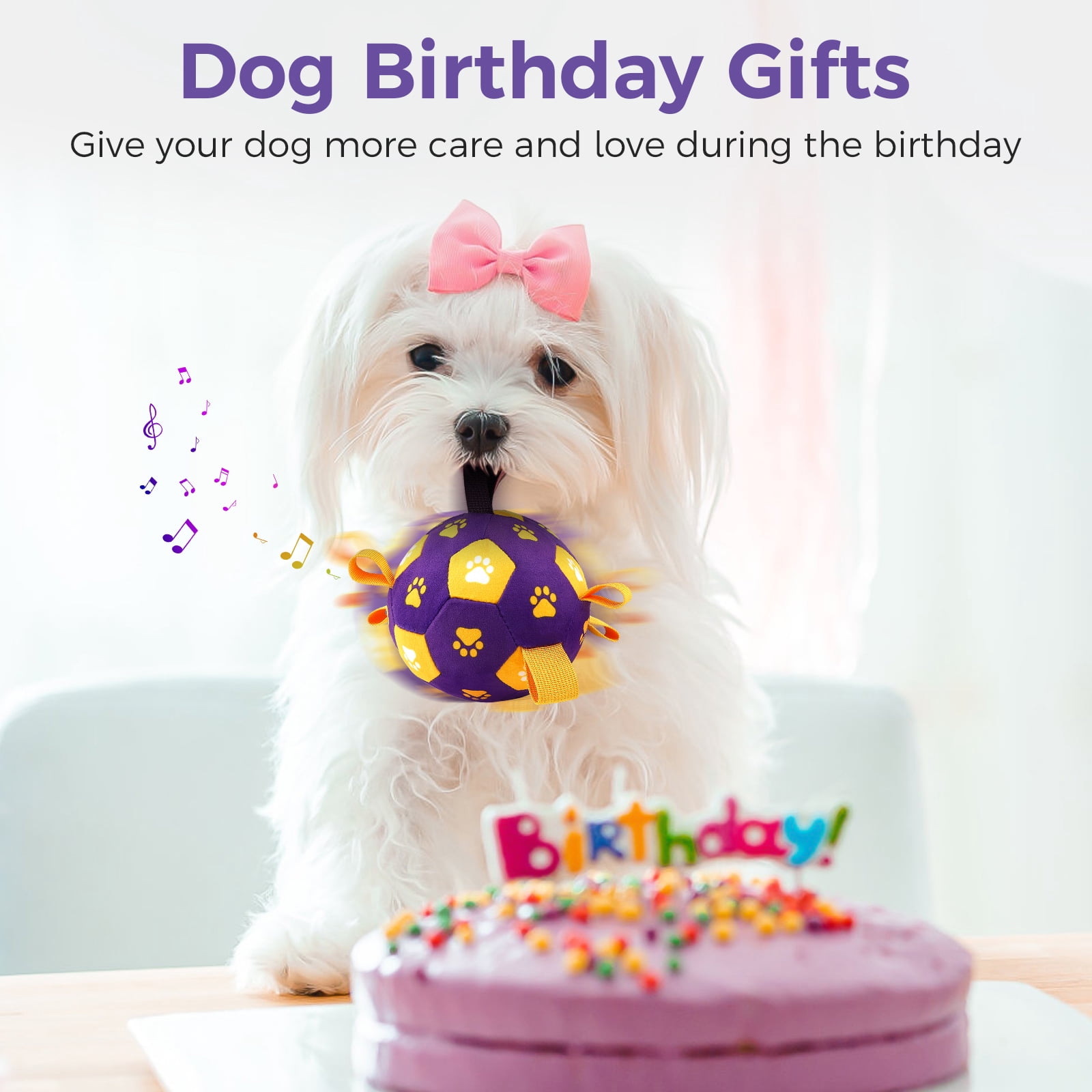 QDAN Interactive Dog Toys Ball with Straps, Rechargeable Moving & Vibrating Smart Ball for Dogs, with Recording & Music Modes, Fun Dog Chase Toy to Keep Small & Medium Dogs Busy – Purple & Yellow
