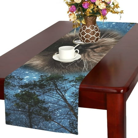 

MYPOP Glasses Cat in Star sky Around Tresss Kitchen Dining Table Runner 16x72 inch