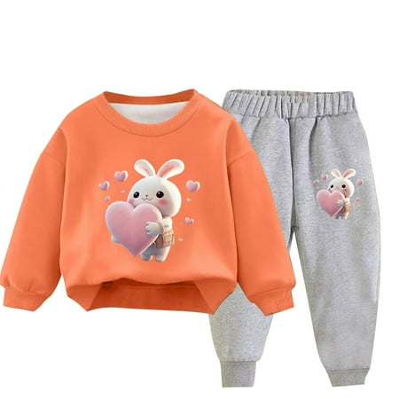 

Lovskoo 3-10Y Toddler Baby Boy Girl Clothes Warm Fleece Lined Rabbit Print Long Sleeve Sweatshirt Tops and Pants Winter Fall Clothing Set Orange