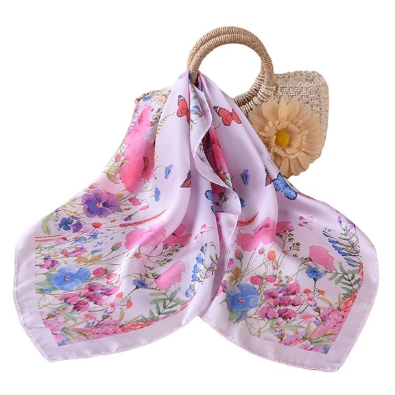 Fewfanhot Women Floral Square Silk Feel Scarf Fashion Neck Head Scarf Casual Bandana Handbag Wrap Shawl, Size 27.56”