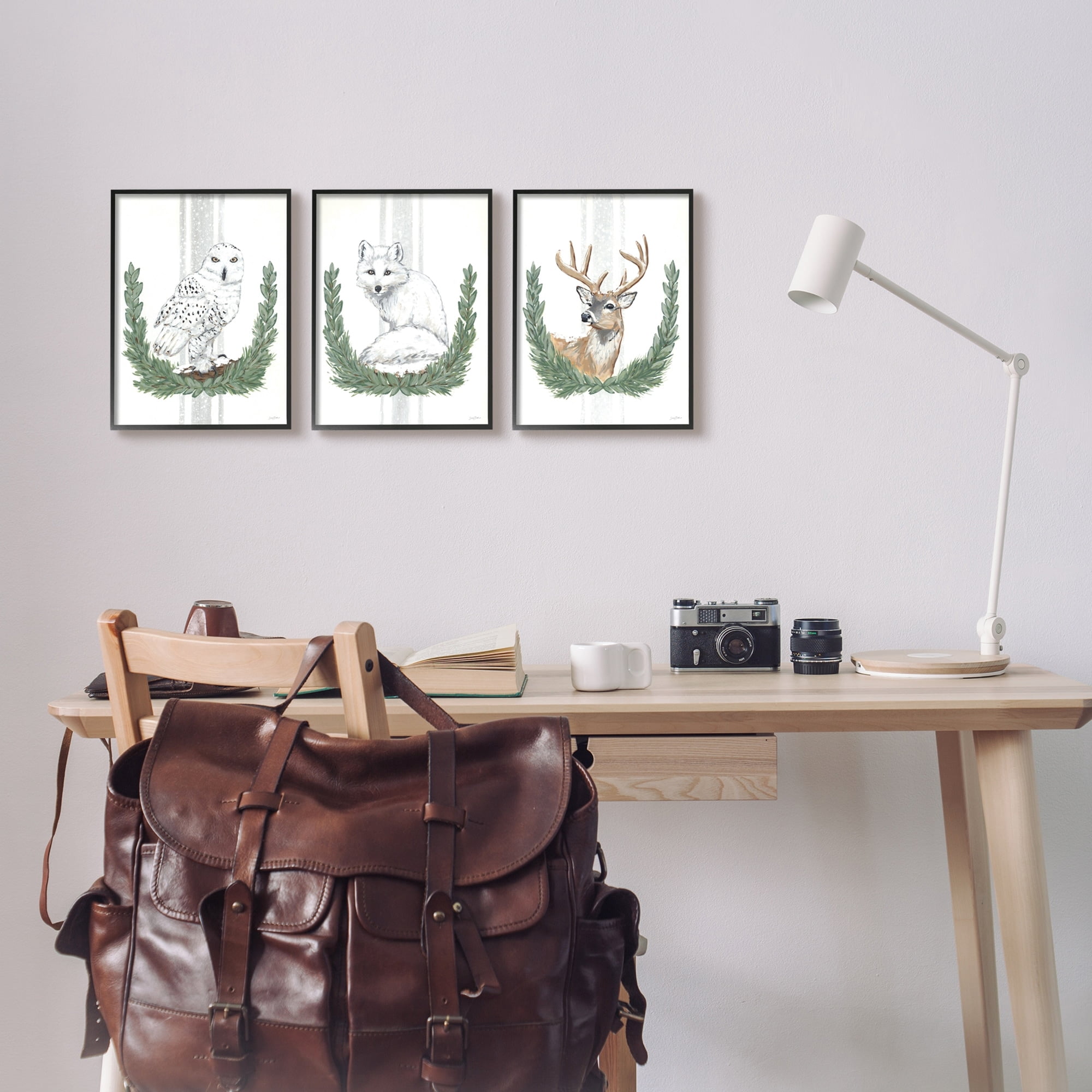 Stupell Industries Arctic Animals Botanical Leaves Portrait Snowy Owl Deer Fox , 11 x 14, Design by Sara Baker
