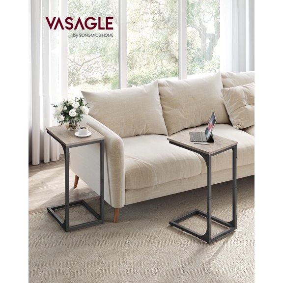 VASAGLE C-Shaped End Table Set of 2, Small Side Table for Couch, Sofa Table with Metal Frame for Living Room, Bedroom, Bedside, Greige and Black