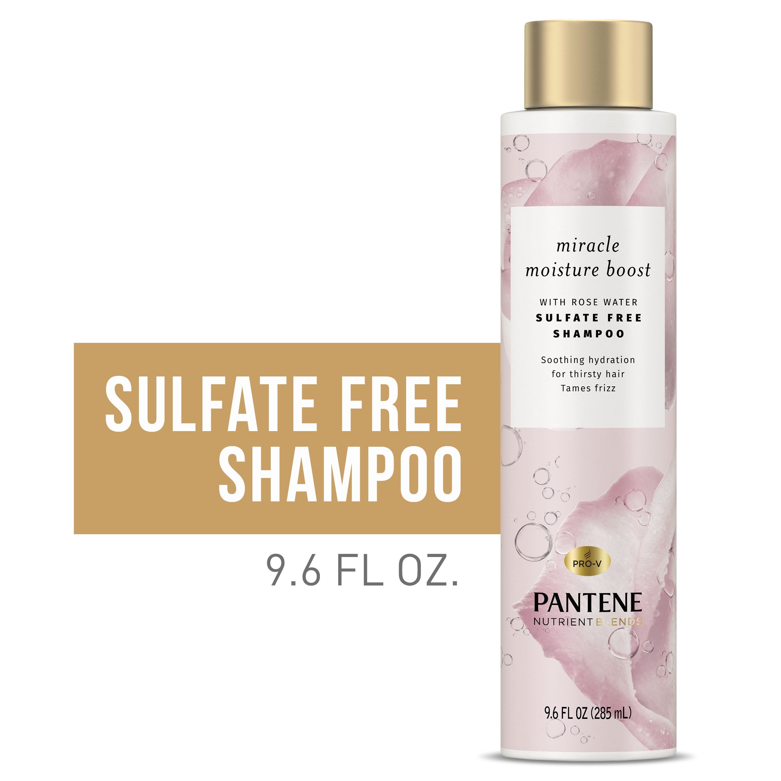 Pantene Sulfate Free Shampoo with Rose Water, Color Safe, Nutrient Blends, 9.6oz