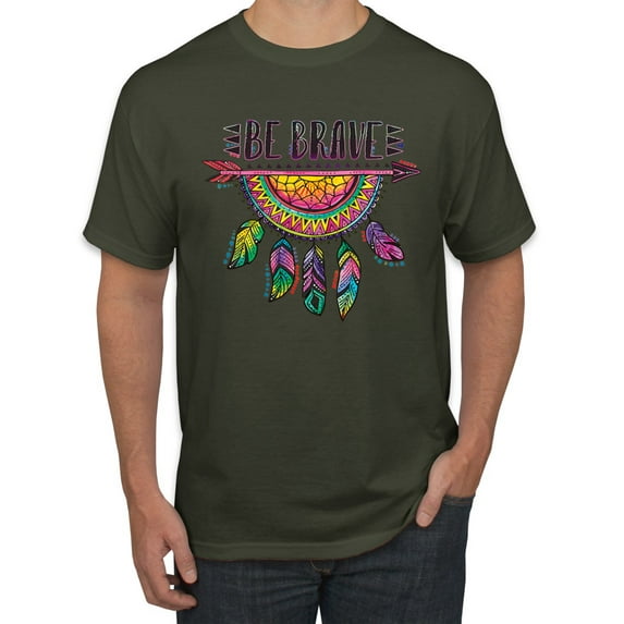 Colorful Neon Be Brave Dreamcatcher | Dean Russo Art Pop Culture Men's T-Shirt, Military Green, Medium