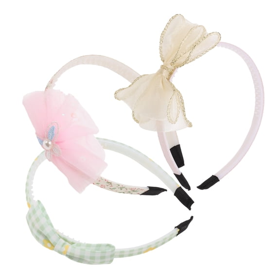 Unique Bargains 3 Pcs Elegant Mesh Headbands for Children 5.51"x4.72"x0.55" Pink Beige Green