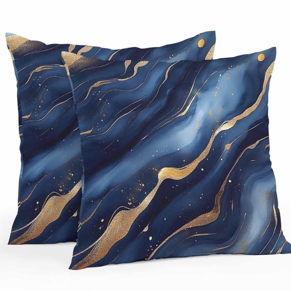 Abstract Marble Outdoor Pillow Covers Pack of 2 Gold Navy Texture Modern Style Simple Waterproof Throw Pillow Covers Decorative Cushion Cases for Patio Garden Tent Balcony Couch 26x26 inch