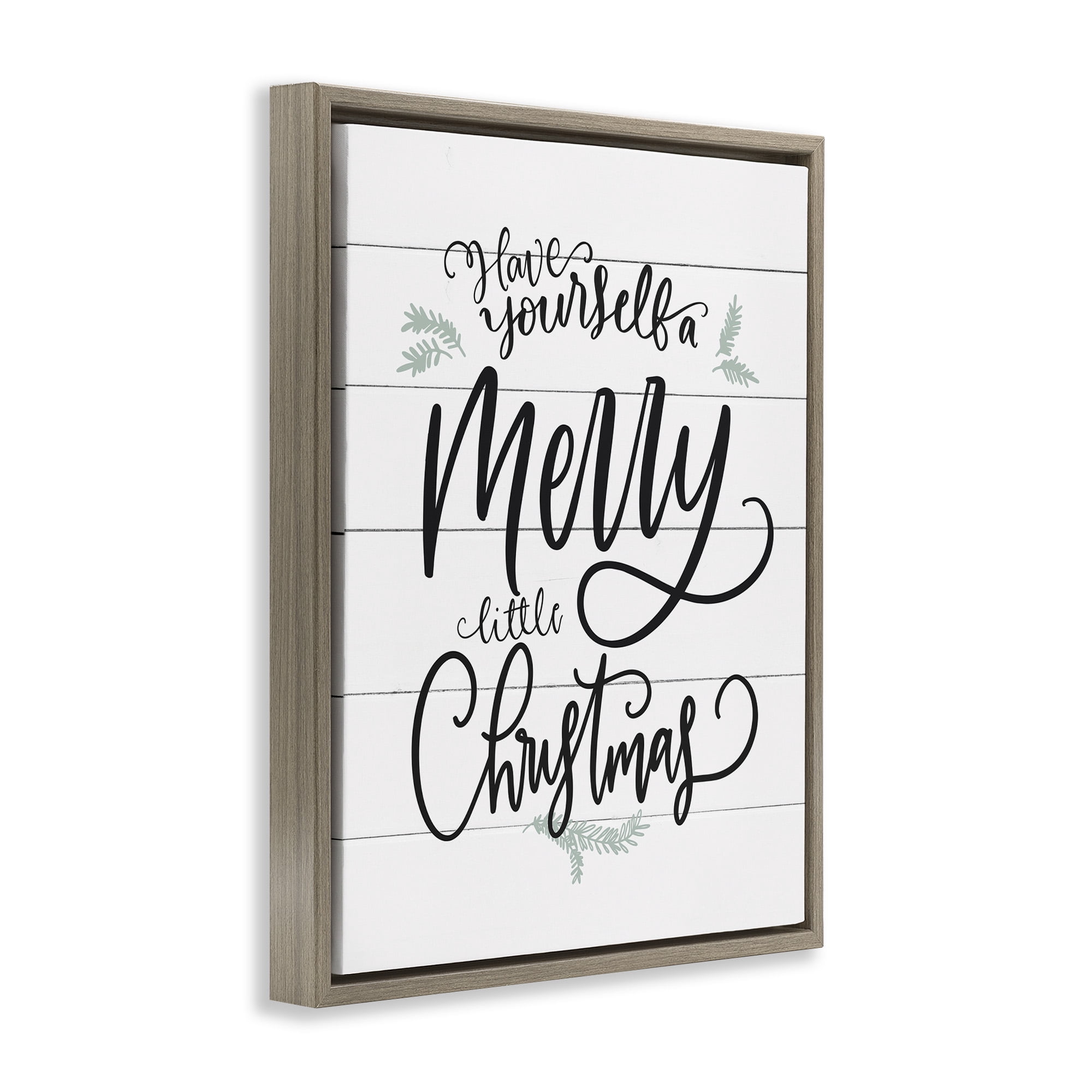Stupell Industries Merry Little Christmas Planked Phrase Holiday Painting Brown Floater Framed Canvas Art Print Wall Art, 25 x 31