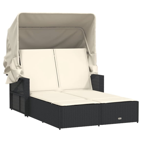 vidaXL Double Sun Lounger with Canopy and Cushions Patio Day Bed Poly Rattan