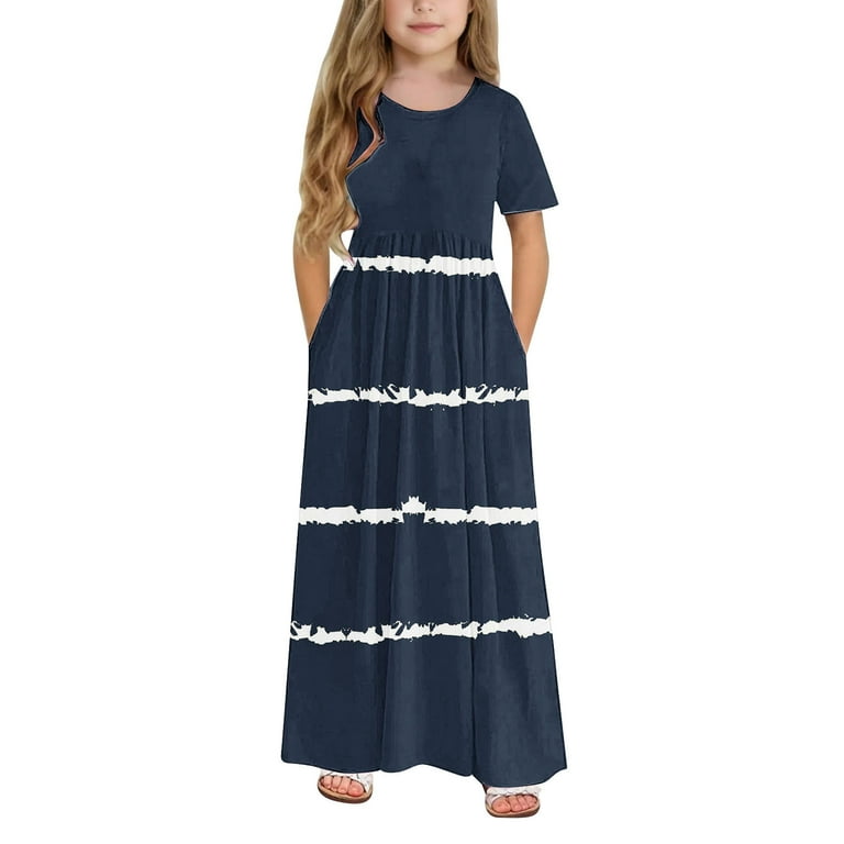 JoyHoop Girl Maxi Dress with Pockets Summer Floor Length Floral Short  Sleeve - Walmart.com