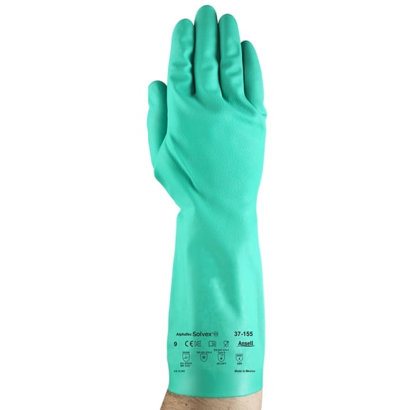 Ansell Alphatec Solvex 37-155 Unflocked Chemical-Resistant Work Gloves, 15mil, Green XXL (11), 1 Pair